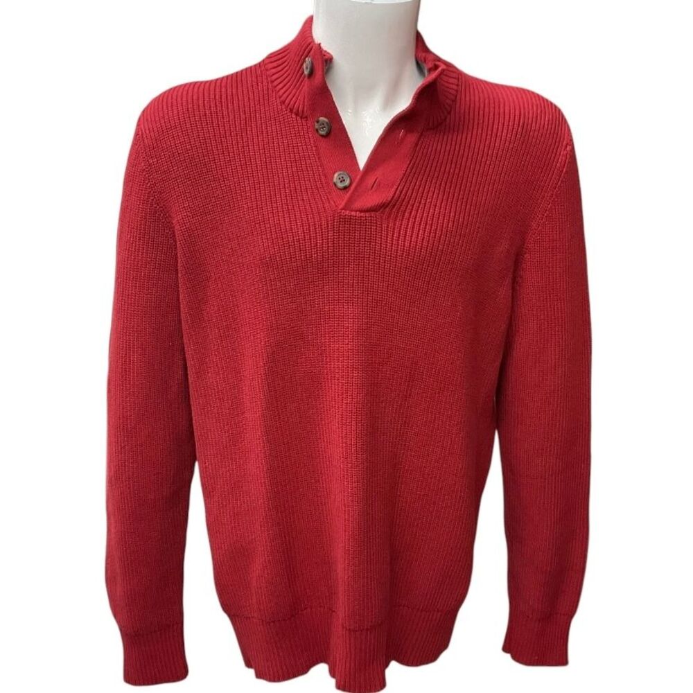 American Rag Men's Mock Neck Button Neck Knit Sweater Sz L Red Pullover Warm‎
